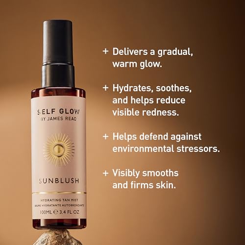 Self Glow by James Read - Sunblush Hydrating Tan Mist with Rosewater | Gradual Tanner to Plump + Tone | Lightweight, Buildable | Non-Allergen Fragrance, Non-Drying Alcohol (100mL | 3.4 fl oz)