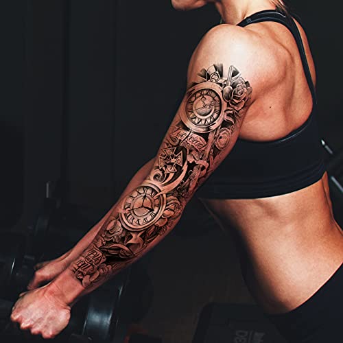 Kotbs Clock & Rose Full Arm Temporary Tattoo Sleeves