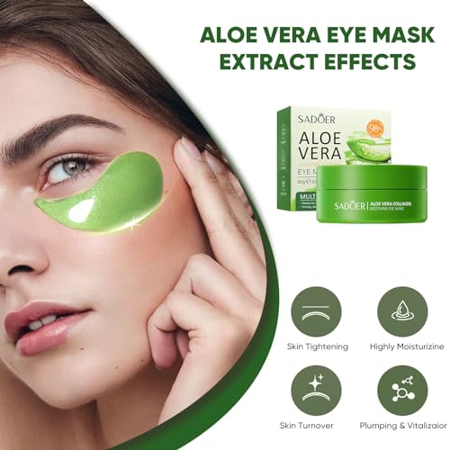 Under Eye Mask - 60 PCS Aloe Vera Under Eye Patches-Under Eye Patches for Dark Circles,Eye Puffiness & Dark Circles Treatment,Reduces Wrinkles & Fine Lines,Improves & Firms Eye Skin