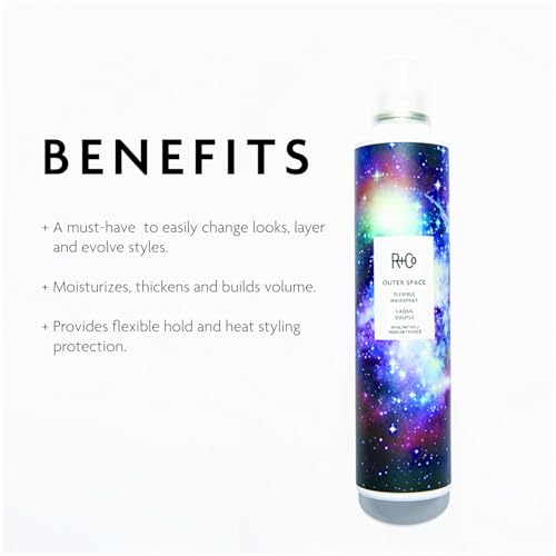 R+Co Outer Space Flexible Hairspray (9.5 Oz) + Chainmail Heat Protection Spray For Hair Travel Size (.5 Oz) | Vegan + Cruelty-Free | Set of 2