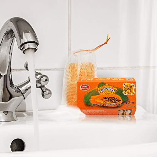 ASANTEE PAPAYA & HONEY SOAP Bars with Vitamin C,E and Q10 Skin Cleansing 4.40 Oz (Pack of 1)