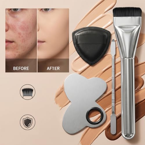 4-Piece Stainless Steel Makeup Mixing Palette Set with Brush & Spatula