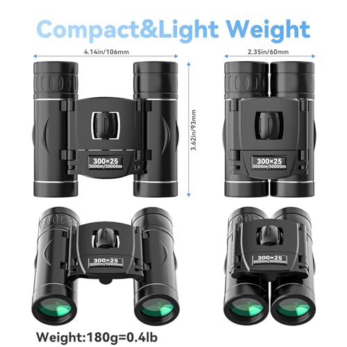 300x25 Binoculars for Adults and Kids, High Powered Mini Pocket Binoculars with Phone Adapter, Waterproof Compact Binoculars for Bird Watching