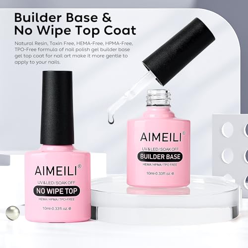 AIMEILI Reflective Glitter Gel Nail Polish, Builder Base and No Wipe Top Coat Set