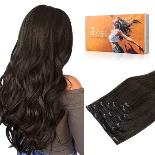 DOORES Clip in Human Hair Extensions, Dark Brown 18 Inch 120g 7pcs, Real Straight Remy Hair Extensions Thick Weft for Women