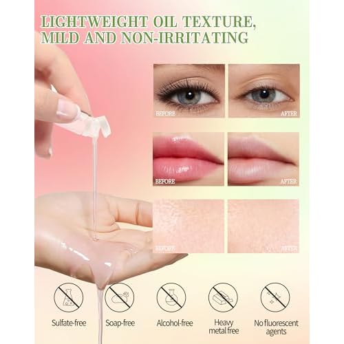 Makeup Remover Oil Portable Kit-7 Pcs Mini Travel Size Bottles Cleansing Oil for Face,Skincare Small Makeup Remover Oils,Deep Cleaning without Clogging Pore,for Dry & Neutral Skin (Green)