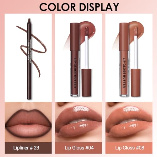 Erinde Lip Liner & Gloss Set - 3-Piece Nude Combo Kit