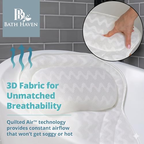 Bath Haven Spa Pillow with Suction Cups - Thick Neck & Back Support