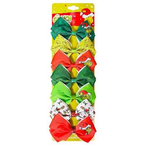 Luv Her Licensed Girls Hair Bows - Hair Accessories Gift Set - 7 Pcs 4 Inch Bundle - Hair Bows for Girls - Grinch Christmas Hair clip - Alligator Clip - Ages 3 +