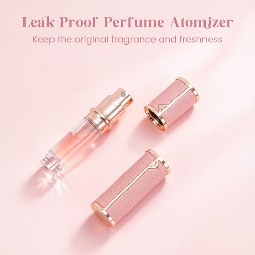 FOVAVA Pink 5ml Leather Travel Perfume Atomizer - Leak-Proof Refillable Mini Bottle