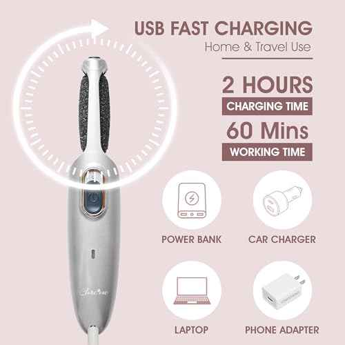 Powerful Electric Foot Callus Remover for Men - Rechargeable Pedicure Foot Grinder Files Away Dead, Hard Skin and Calluses on Heels for Smooth Soft Feet (Silver Grey)