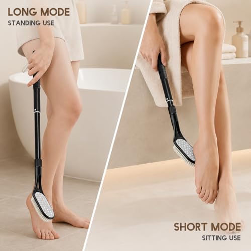 Extendable Long Handle Foot Scrubber for Shower - 2-in-1 Brush & File