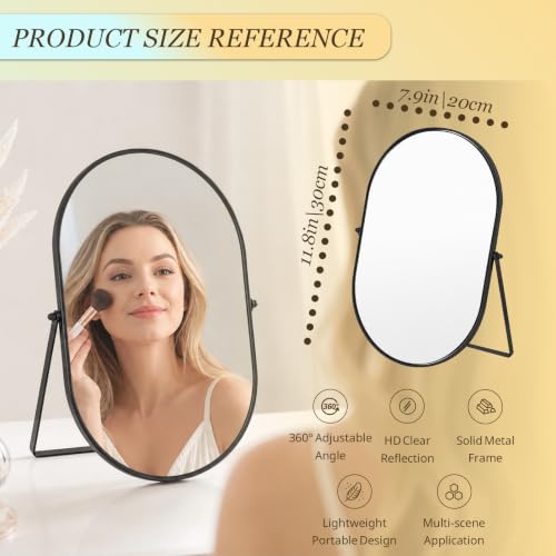 Oval Vanity Mirror with Adjustable Stand - Black Metal Frame