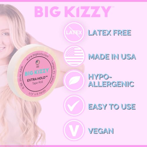 Big Kizzy Extra Hold Double Sided Hair Extension Tape, 0.313" x 6 yds