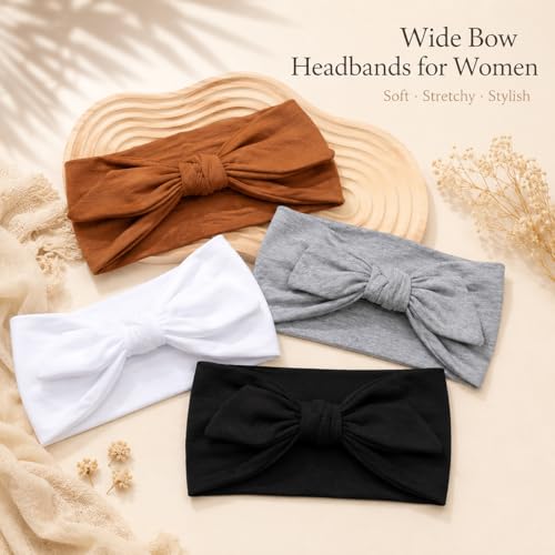 YCKXXL 4 Pack Women's Bow Headbands - Non-Slip Elastic Hair Wraps for Yoga & Workout