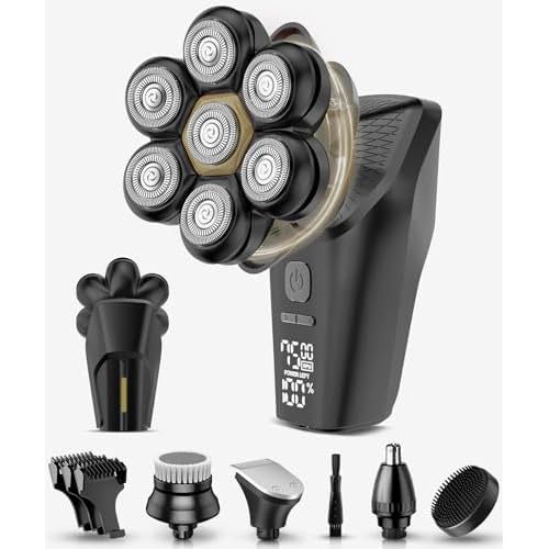 Head Shavers for Bald Men, 7D Head Shaver with LED Display, 3 Adjustable Modes, 10000 RPM High Speed Motor, IPX8 Waterproof, USB Fast Charging (Brown)