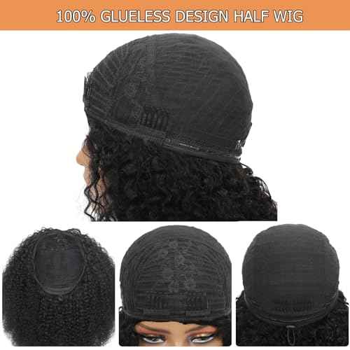 Half Wig Curly Human Hair 200 Density Upgrade 3 IN 1 Half Wigfor Black Women Kinky Curly Beginner Friendly Drawstring Seamless Flip Headband Wig 24 Inch