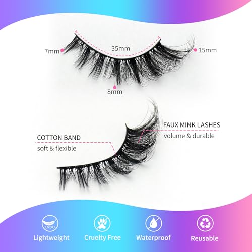 Faux Mink Lashes Fluffy Natural Look False Eyelashes Cat Eye Lashes Wispy Volume Lashes that Look Like Extensions 7 Pairs Black (Black)