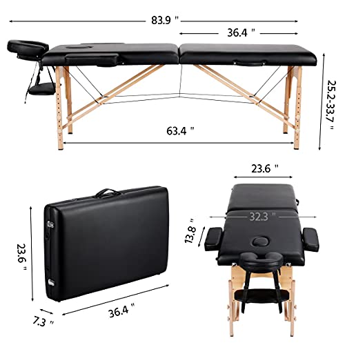 Yaheetech 84x24in Portable Massage Table Folding Adjustable Height