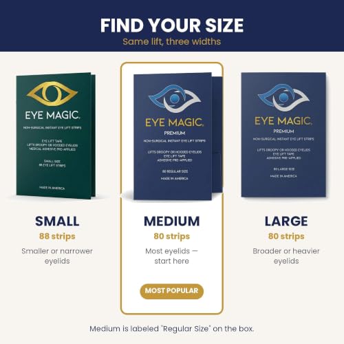 Eye Magic Premium Eye Lift Strips 80 Count Refill Pack - Medium Size, Hypoallergenic, No Gel, Strong Hold, Made in USA