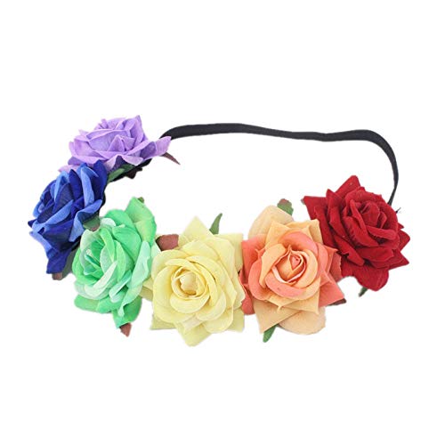 Love Sweety BOHO Floral Crown Rose Flower Headband Hair Wreath (Rainbow Velet Rose)