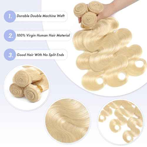613 Bundles Blonde Bundles Human Hair 22 Inch 613 Body Wave Human Hair bundles 16A 100% Unprocessed Brazilian Virgin Hair Single Bundle No Tangle No Shedding