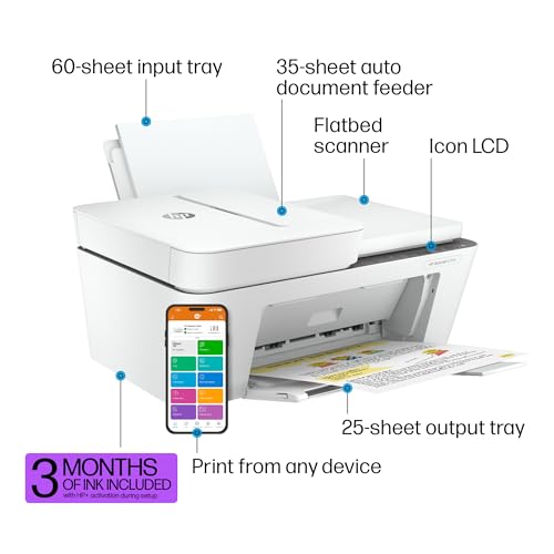 HP DeskJet 4255e Wireless All-in-One Color Inkjet Printer, Scanner, Copier, Best-for-Home, 3 Months of Ink Included (588S6A)