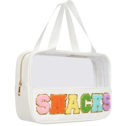 Clear Chenille Letter Zipper Pouch - Versatile Travel Makeup Bag