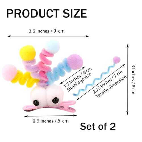 MIUPOO Fluffy Pom Poms Hair Clips,Crazy Hair Day Accessories for Girls,Quirky Little Monster Barrettes,Plush Duckbill Hairpins Hair Barrettes,Party Modeling Hair Accessories,2 Pieces,Pink eyes