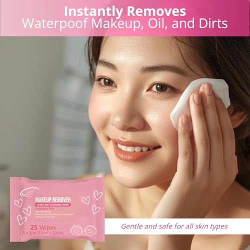 Air Jungles Makeup Remover Wipes 25 Count (Pack of 2), Alcohol-Free & Fragrance-Free, Extra Large Facial Towelettes for Face & Eyes, Removes Waterproof Makeup, Infused with Vitamin E