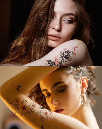 Waterproof Flower Butterfly Temporary Tattoos, 10 Sheets