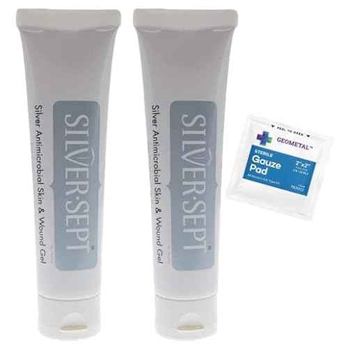 Silver-Sept 3 oz (Pack of 2) Silver Skin and Wound Gel | Silversept Tube for Foot and Leg Treatment, Silver Cream for Scar Care and GeoMetal¢â Gauze Pad