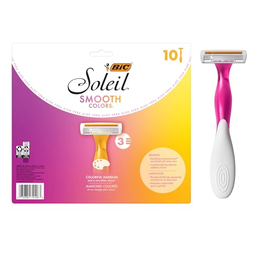 BIC Soleil 3-Colors Disposable Razors for Women, 3 Blades, Pack of 10