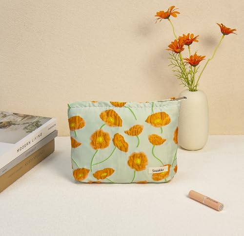 Getgto 2 Pcs Makeup Bags - Large Floral Cosmetic Organizer Set