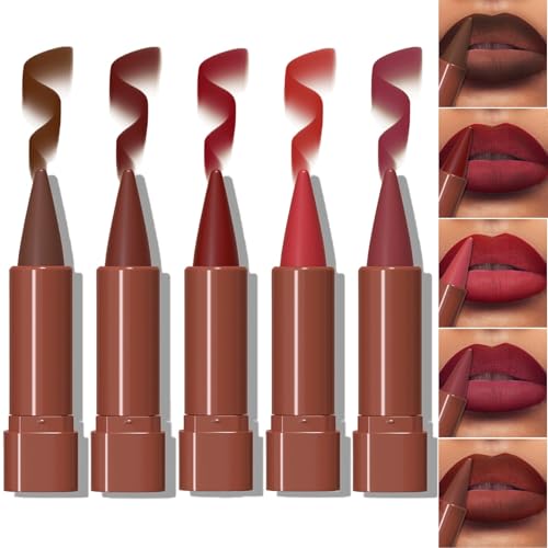 Matte Lip Liner Set Gradient Velvet Lip Crayon with Retractable and Long-Lasting Lipsticks for Women and Gift (5 Pcs #05-#09)