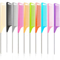 Black 10pcs Rat Tail Combs Set for Hair Styling & Braiding - Metal Fine Tooth