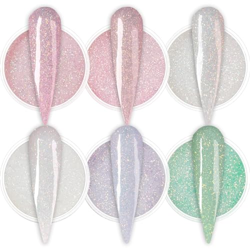 Oumisaya Glow in the Dark Nail Dip Powder Set - Pink White Glitter