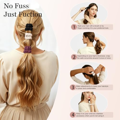 Small-Hole Neutral Colors Breathable Hair Ties - No Damage Stretchable Ponytail Holders, 8 Pcs for Thick Hair | SEVEN STYLE