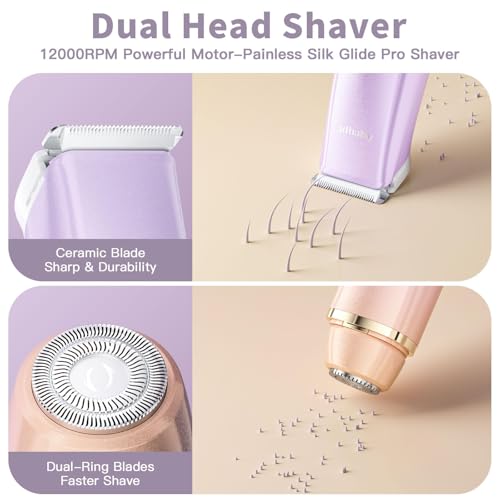 Bikini Trimmer for Women, Electric Razors with Dual Heads, Rechargeable Pubic Hair Trimmer with IPX7 Waterproof, Painless Pro Shaver for Underarm Leg Arm Body Face Private Area£¨RoyalRose£©