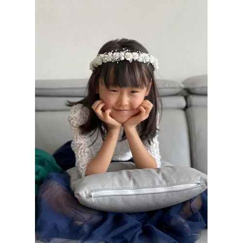 White Flower Girl Crown with Baby's Breath Headpiece Young Girl Communion Floral Hair Wreath Rustic Wedding Hair Accessories Headband for Child(43cm length)