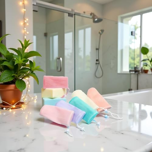12Pc Exfoliating Mesh Soap Pouches with Drawstring - Multicolor