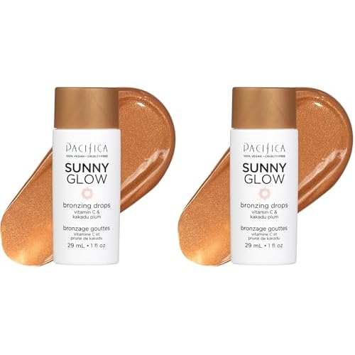 Pacifica Sunny Glow Liquid Face Bronzer Drops - Face Makeup Bronzing,Cheeks for Instant Sun-Kissed Glow,VitaminC,Glycolic Acid Infused Liquid Bronzer,Illuminating,Highlighting Clean (Pack of 2)