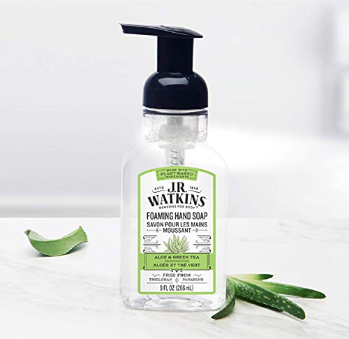 J.R. Watkins Foaming Hand Soap with Pump Dispenser, Moisturizing Foam Hand Wash, All Natural, Alcohol-Free, Cruelty-Free, USA Made, Aloe Green Tea, 9 fl oz, 3 Pack