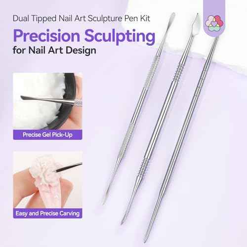 SAVILAND Advanced Nail Art Sculpture Pen: 3PCS Sculpting Nail Art Tools Dual-Head 3D Gel Pen Nails Dotting Tool 3D Sculpting Gel Nails Art Design Tools for Salon Home DIY