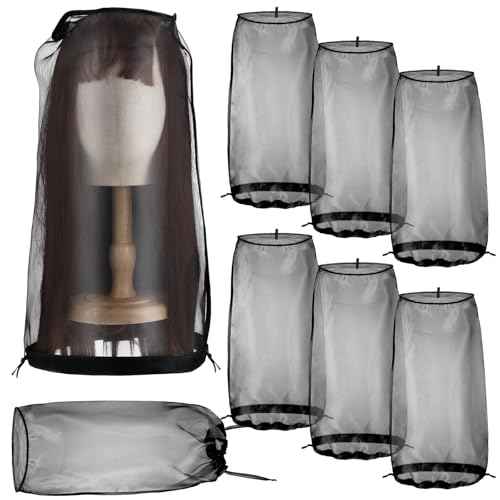 Loopeer 6 Pcs Wig Storage Bags Adjustable Wig Bag with Drawstring Portable Travel Organizer for keep from Dirt Dust(Black)