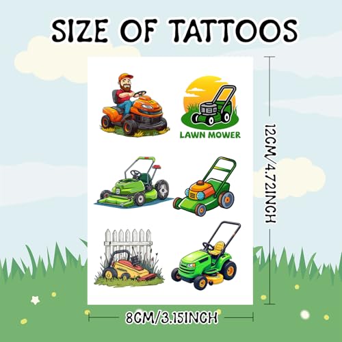 144 PCS lawn Mower Temporary Tattoos Stickers, lawn Mower Party Favors lawn Mower Birthday Party Decorations Supplies Gifts