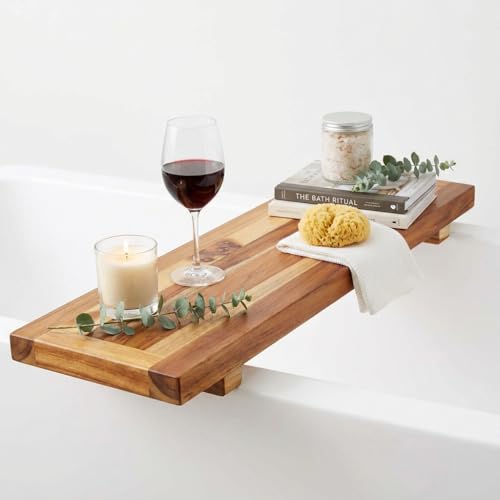 EcoDecors 29 Inch Teak Bathtub Tray with 250 lb Capacity
