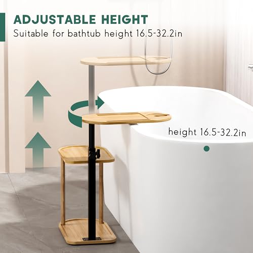Bamboo Freestanding Bath Tray Caddy, 3-Layer Bathtub Organizer