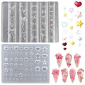 Silicone Nail Art Molds Set - 2pcs Bowknot, Star & Heart Designs