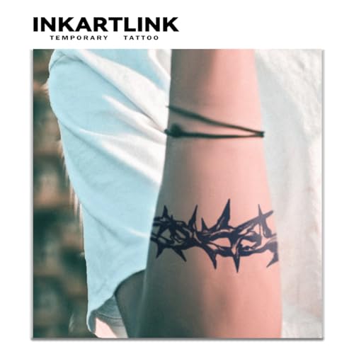 INKARTLINK Tattoo Tech, 2 Sheets Medium Semi Permanent Tattoo, Adult Art Design Temporary Tattoos, Lasts 1-2 Weeks, Waterproof, Realistic Look, No Adhesive, No Reflection (Long Thorns Design)